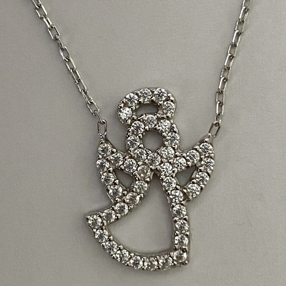 😇 925 Silver angel necklace clear cz cubic zirconia stones